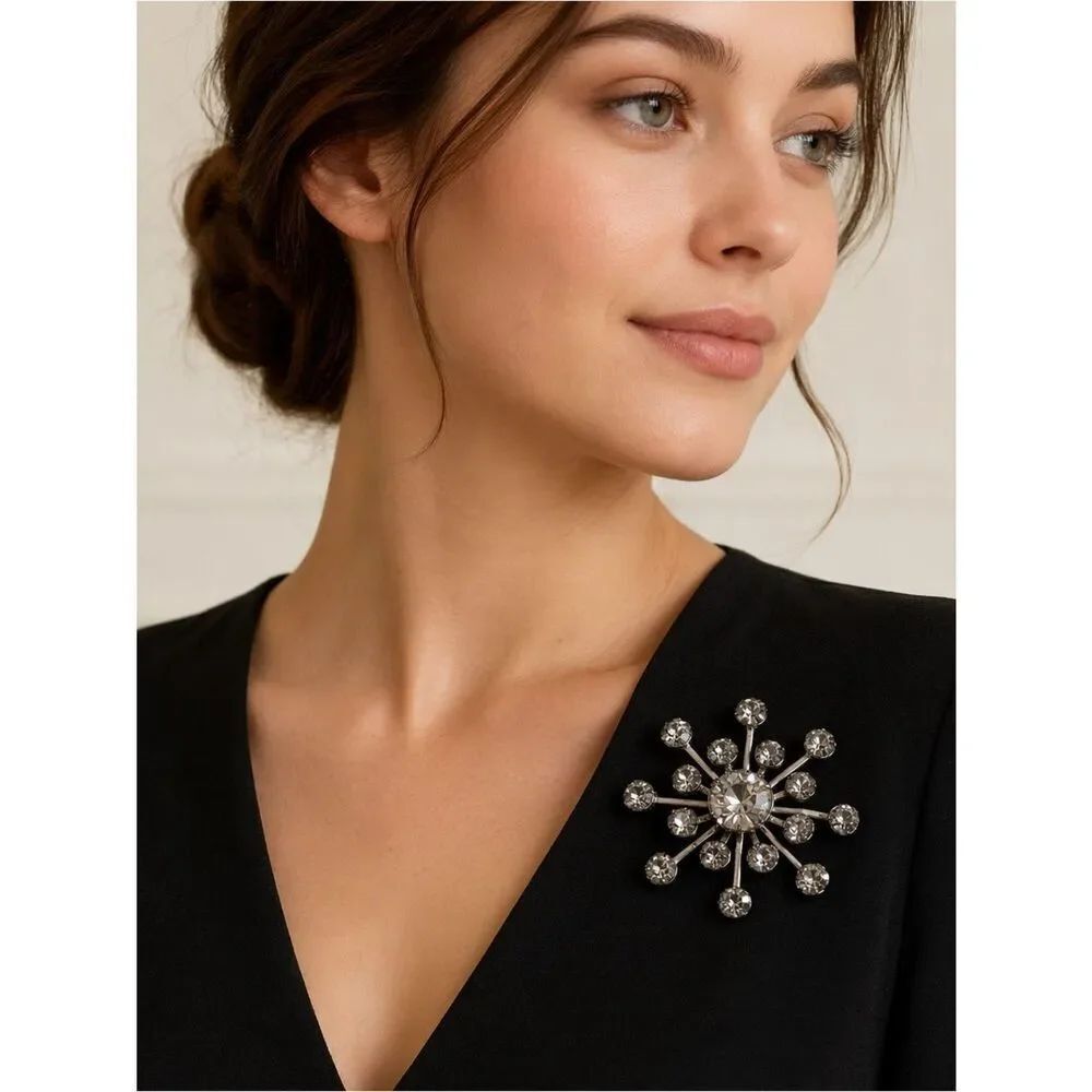 Vintage Silver Crystal Brooch